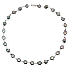 Baroque Tahitian Pearl Strand Necklace 14K White Gold