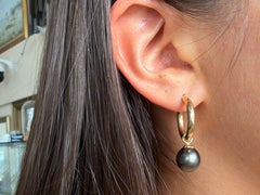 Removable Tahitian Pearl Hoop Earring 14k Yellow Gold