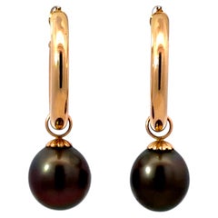 Removable Tahitian Pearl Hoop Earring 14k Yellow Gold