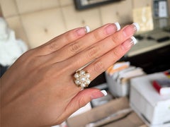 Akoya Pearl and Diamond Cluster Flower Ring 14k Yellow Gold