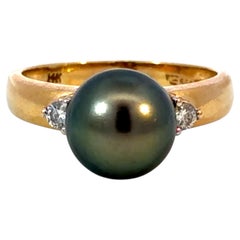 9,2 mm Tahiti-Perlen-Diamantring aus 14-karätigem Gelbgold