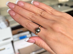 9,2 mm Tahiti-Perlen-Diamantring aus 14-karätigem Gelbgold