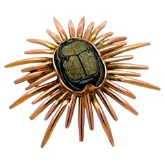 Turquoise Egyptian Scarab Brooch in 12k Yellow Gold