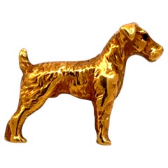 Vintage Schnauzer Dog Brooch 14k Yellow Gold