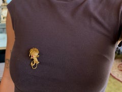 Vintage Diamond and Ruby Lion Brooch 14K Yellow Gold