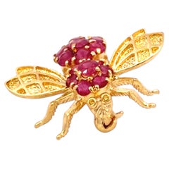 Ruby Bee Brooch 14K Yellow Gold