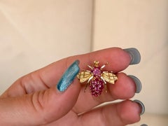 Ruby Bee Brooch 14K Yellow Gold