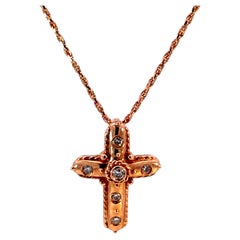 Diamond Cross Pendant Necklace 14k Rose Gold