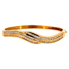 Diamond Wave Hinge Bangle Bracelet 14k Yellow Gold