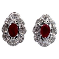~1.4 ct Ruby and Diamond Cluster Ballerina Omega Back Earrings 14k White Gold