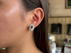 ~1.4 ct Ruby and Diamond Cluster Ballerina Omega Back Earrings 14k White Gold
