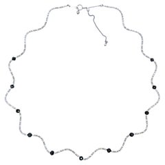 Briolette Cut Black Diamonds Wavy Flexible Necklace 18K White Gold