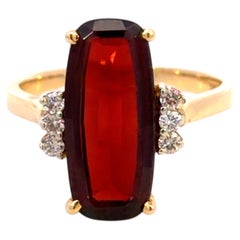 Tall Rectangle Garnet Diamond Ring 14K Yellow Gold