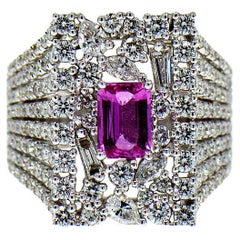 Pink Sapphire 1.00 Carat and Diamond 4.75 Carat Cocktail Ring, 18 Karat Gold