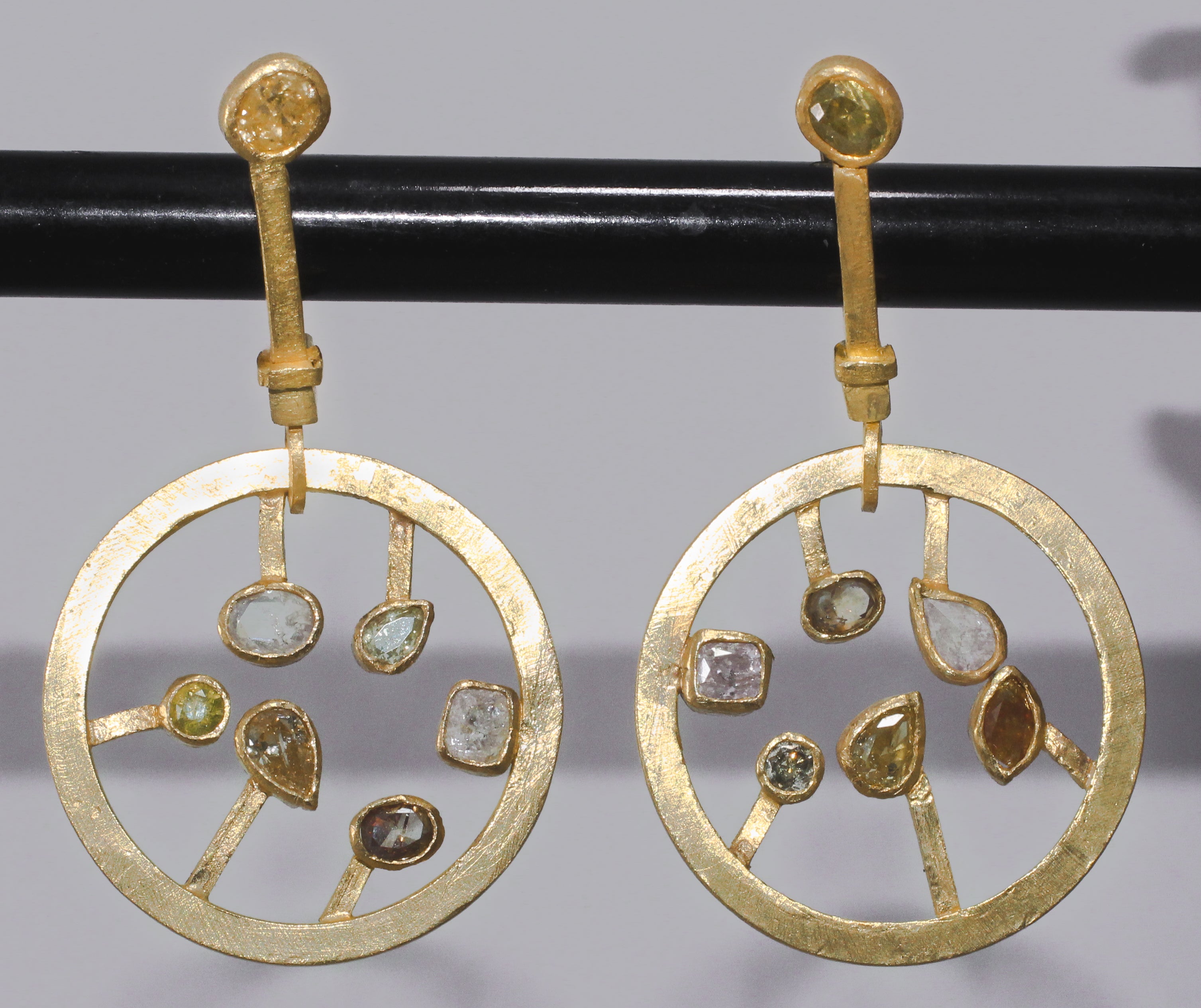 Fancy Color Diamonds 21-22k Gold Dangle Lever-Back Earrings Wedding Jewelry