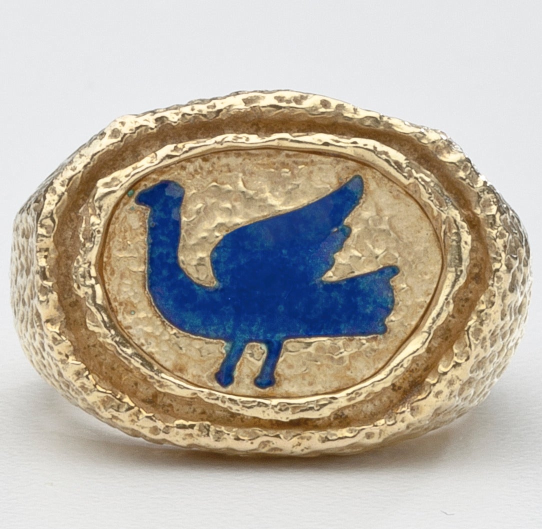 An 18 karat gold ring by Cubist artist, Georges Braque (1882-1963).  Braque, who designed jewelry in the last two years of his life from 1961-1963, often used Greek and Roman mythological subjects to highlight his jewelry.  In this ring, which is