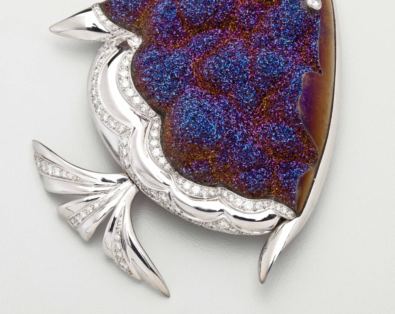 Mauboussin Paris Drusy Quartz Diamond Gold Fish Brooch