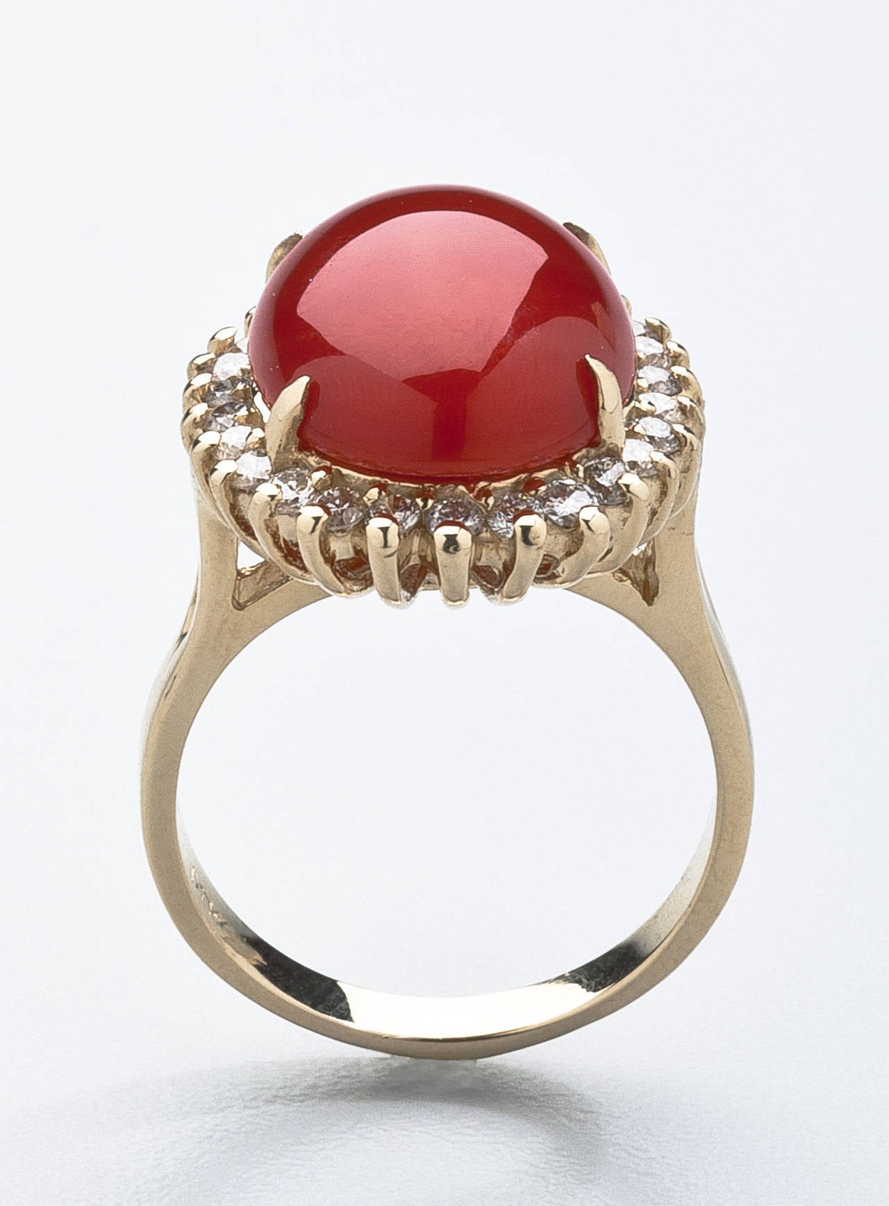 Coral and Diamond Gold Ring 1980's