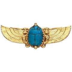 Jule Wiese Antique Egyptian Revival Gold Scarab Brooch