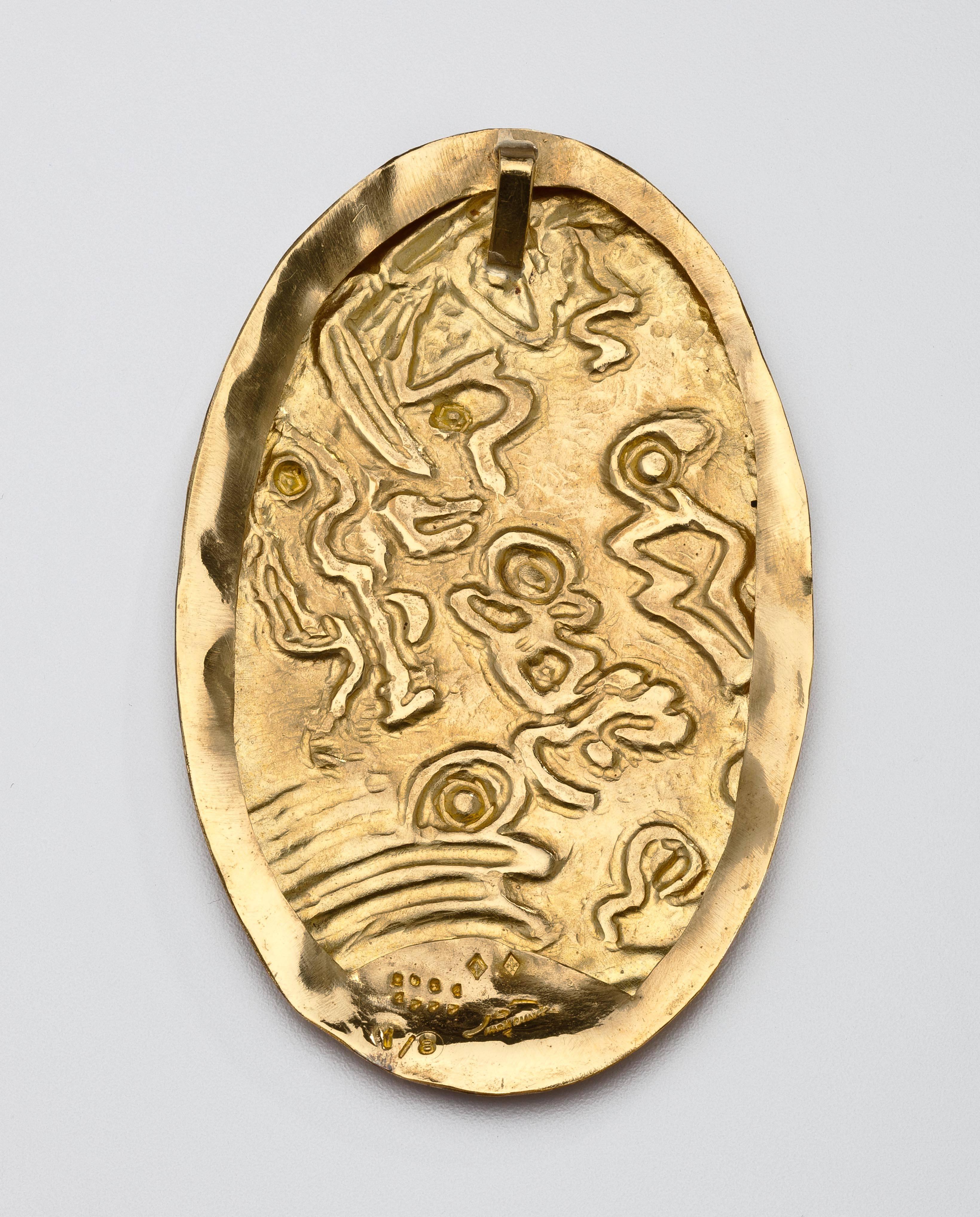 Artist Max Ernst Large Gold Abstract Pendant  For Sale