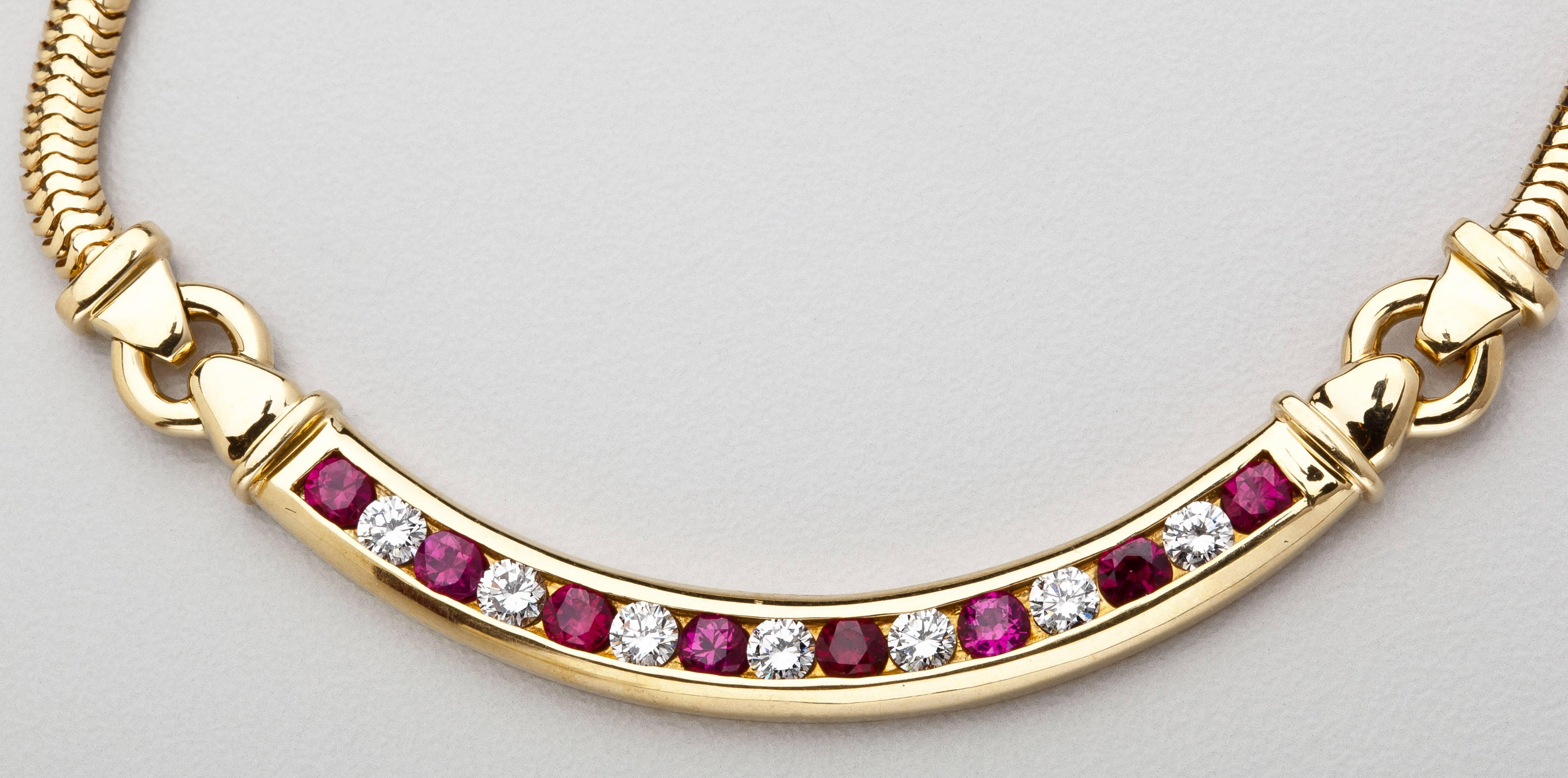 Modern Tiffany & Co. Ruby Diamond Gold Necklace  For Sale