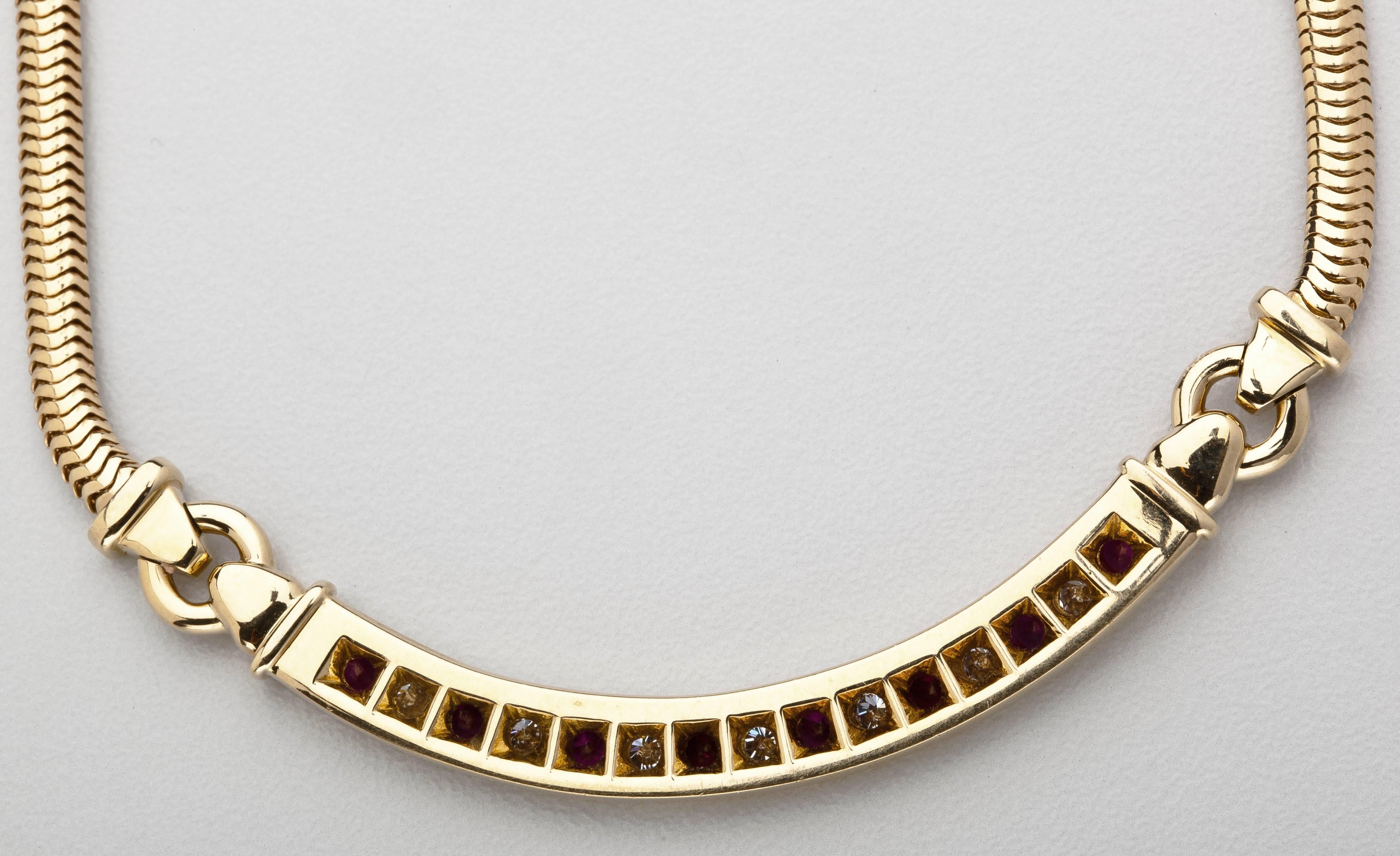 Tiffany & Co. Ruby Diamond Gold Necklace  In Excellent Condition For Sale In New York, NY