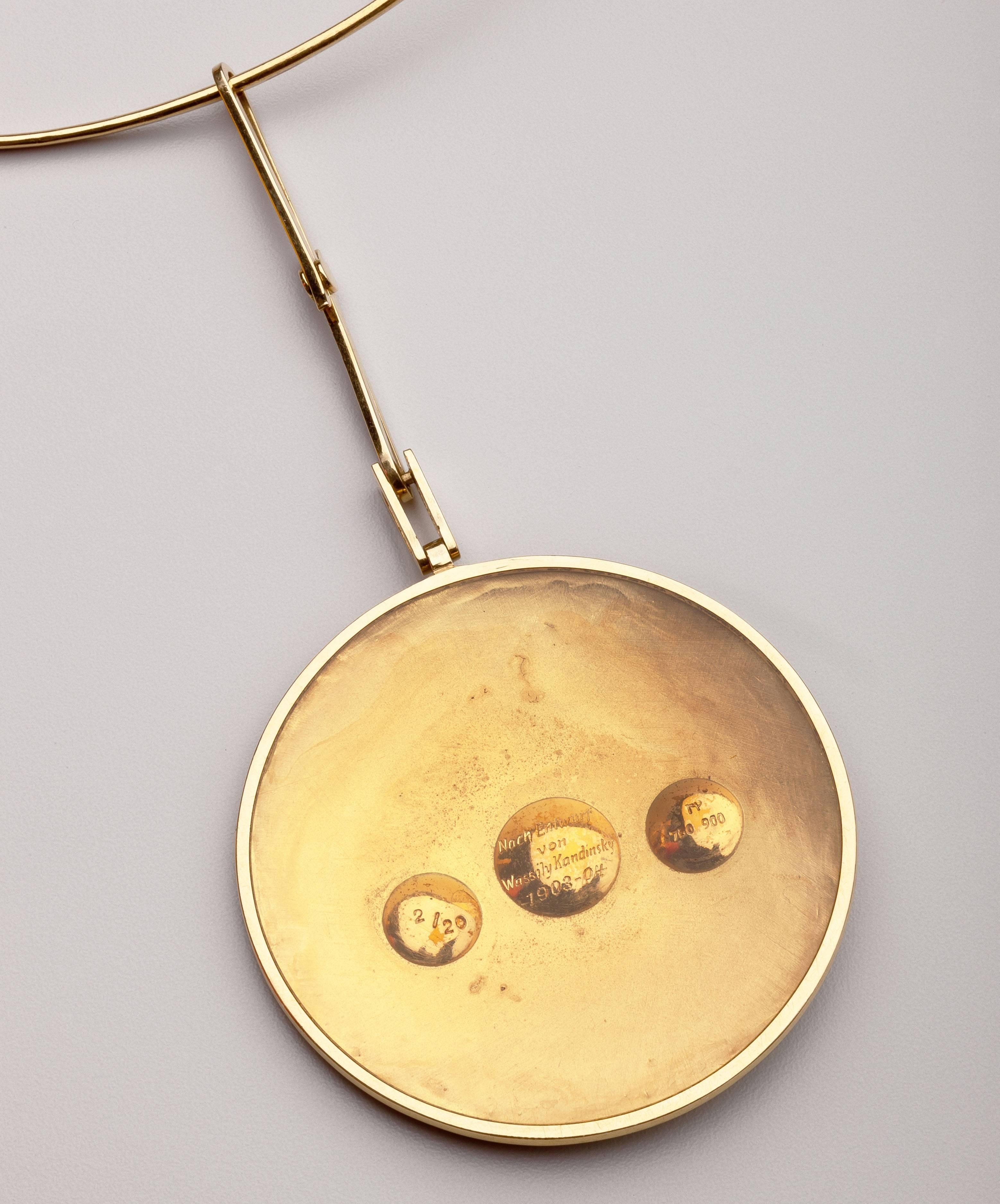  Wassily Kandinsky Diamond Gold Pendant In Excellent Condition For Sale In New York, NY