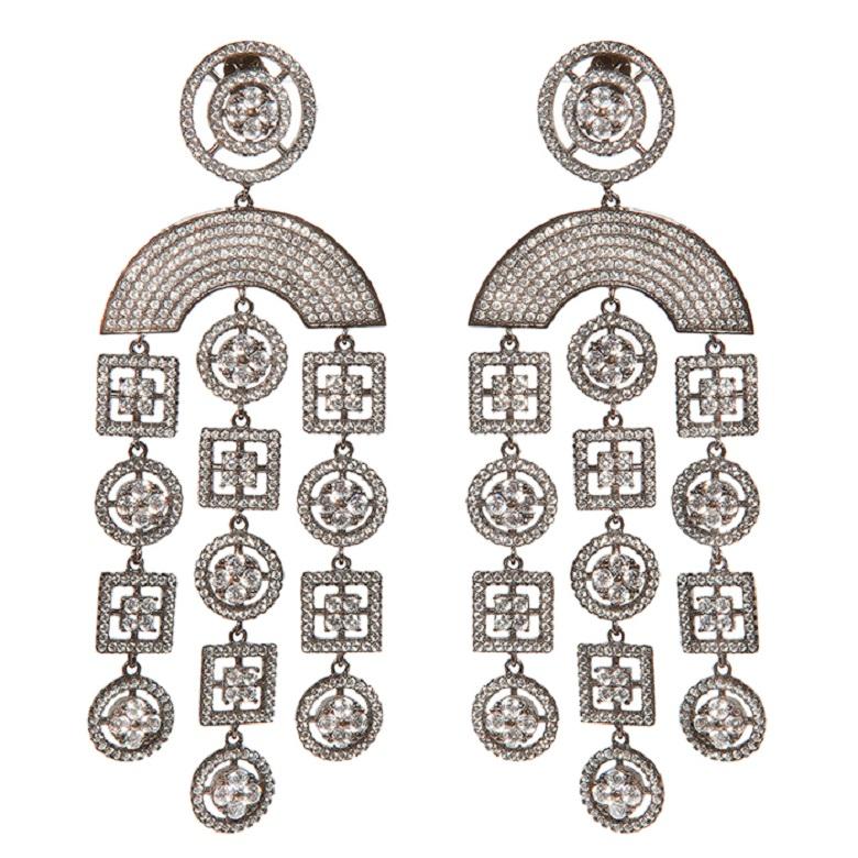 Chandelier Earrings with Pave Setting Grey Rhodium