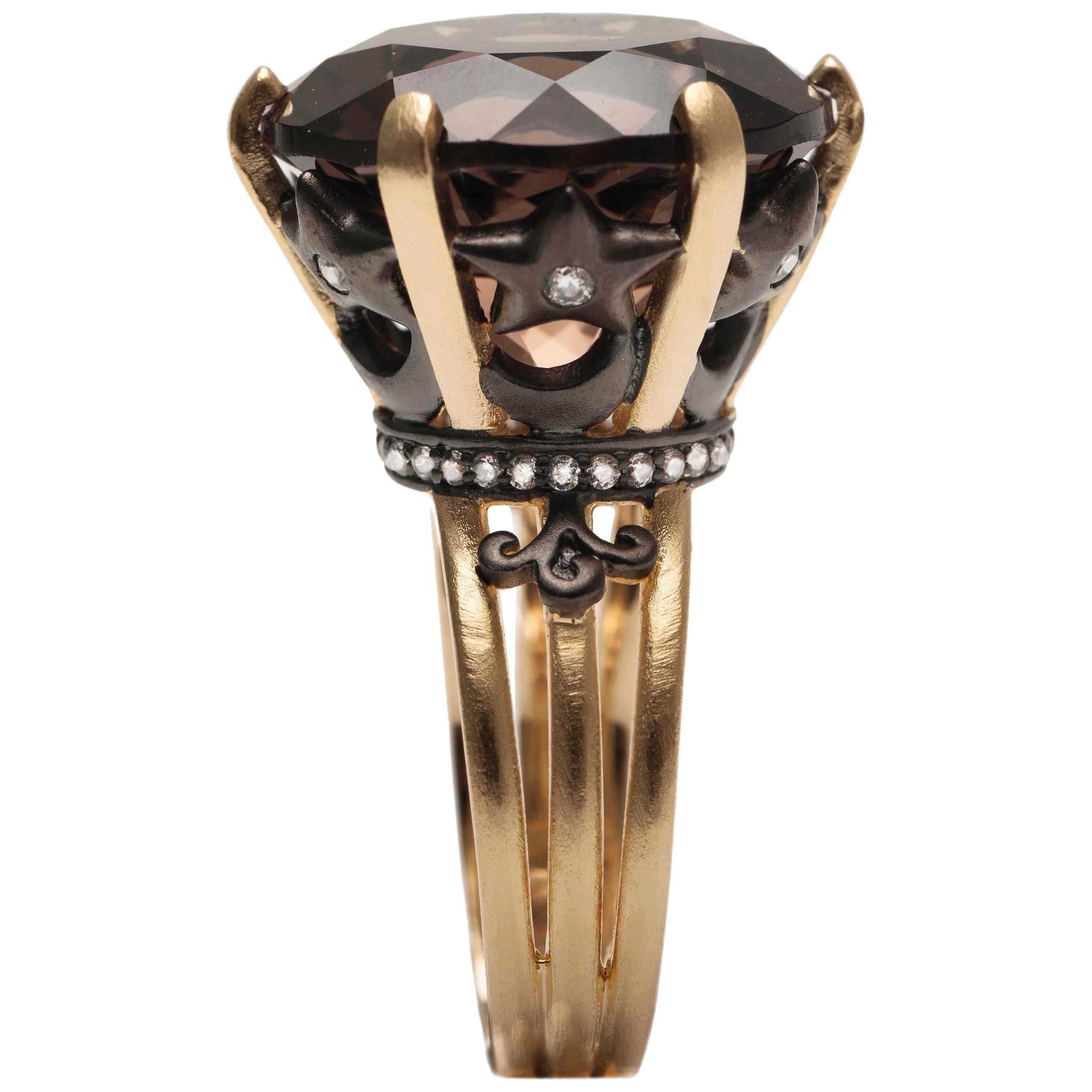 Smokey Quartz Statement- Vermeil Ring