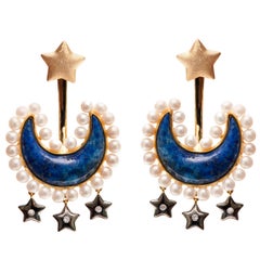 Lapis Lazuli and Pearl Vermeil Gold Earrings