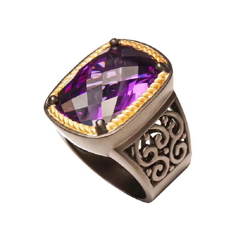 Statement Baroque Style Ring with Amethyst Color Zircon (Barock)