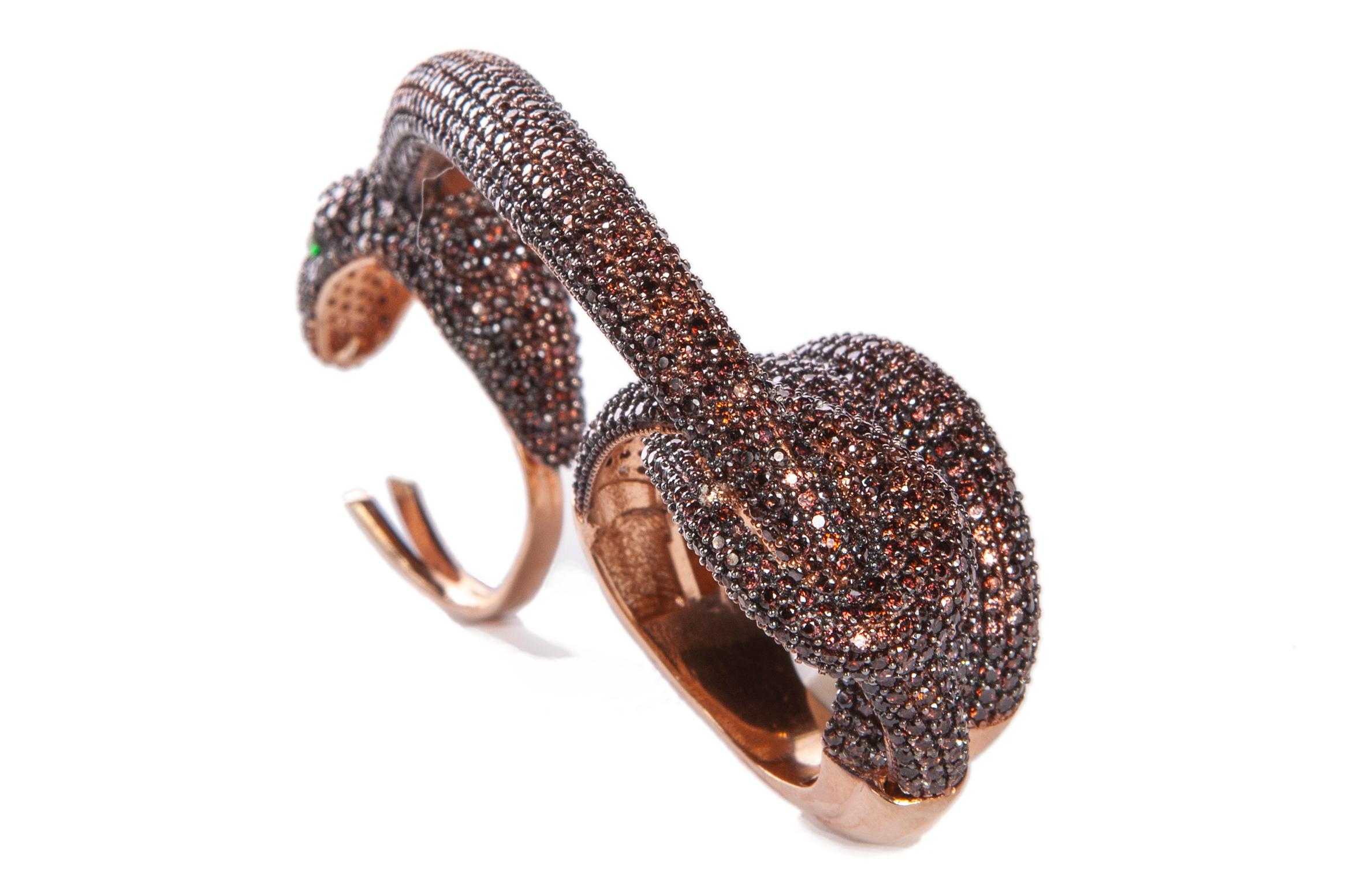 Pave Snake Two Finger Statement Ring, Vermeil Gold (Art nouveau)