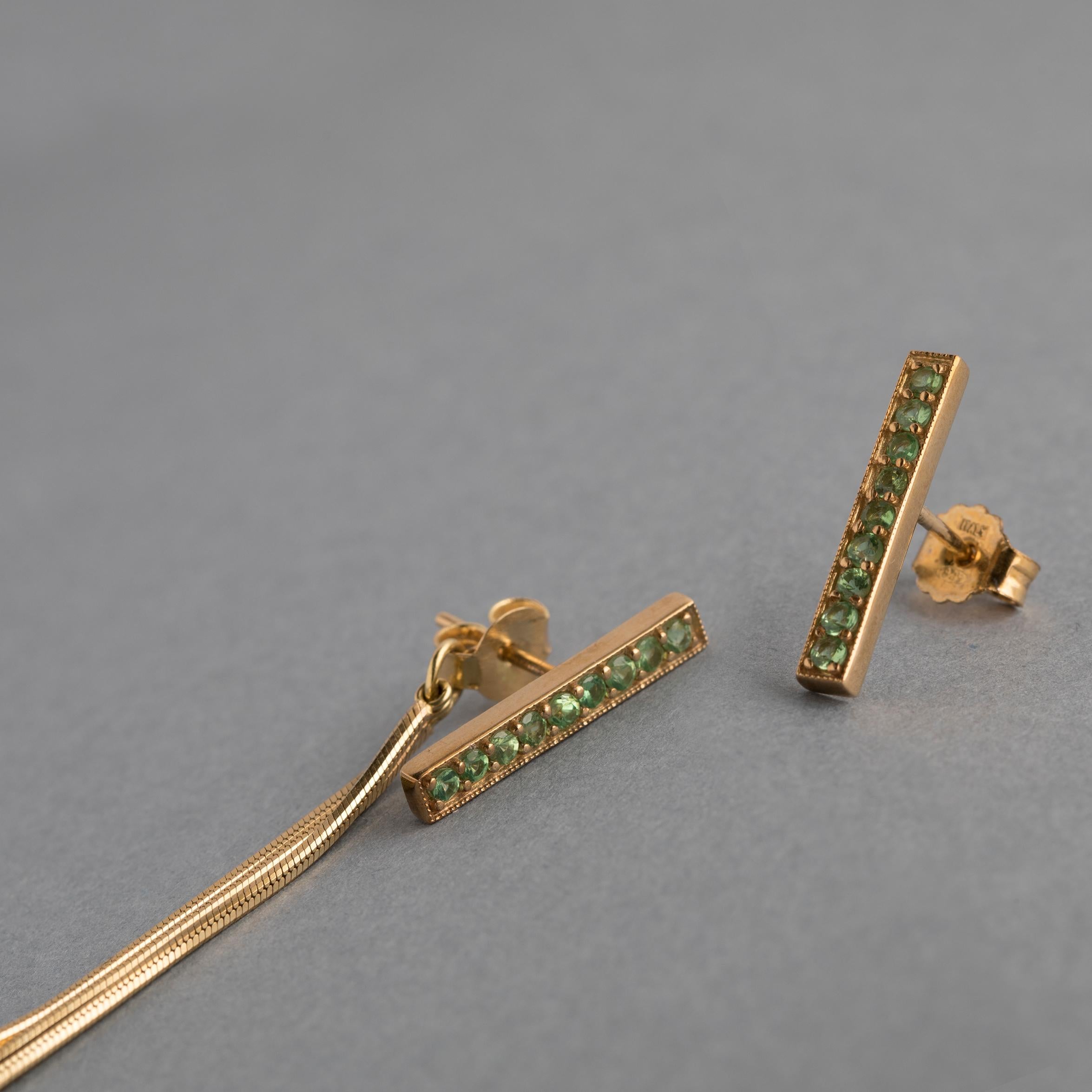 Women's Fringed Earring with Green Sapphire Pavé Bar in 9Karat gold from IOSSELLIANI For Sale