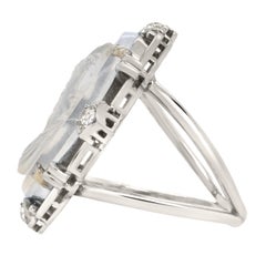 Victorian Moostone Cameo Diamond Platinum Ring