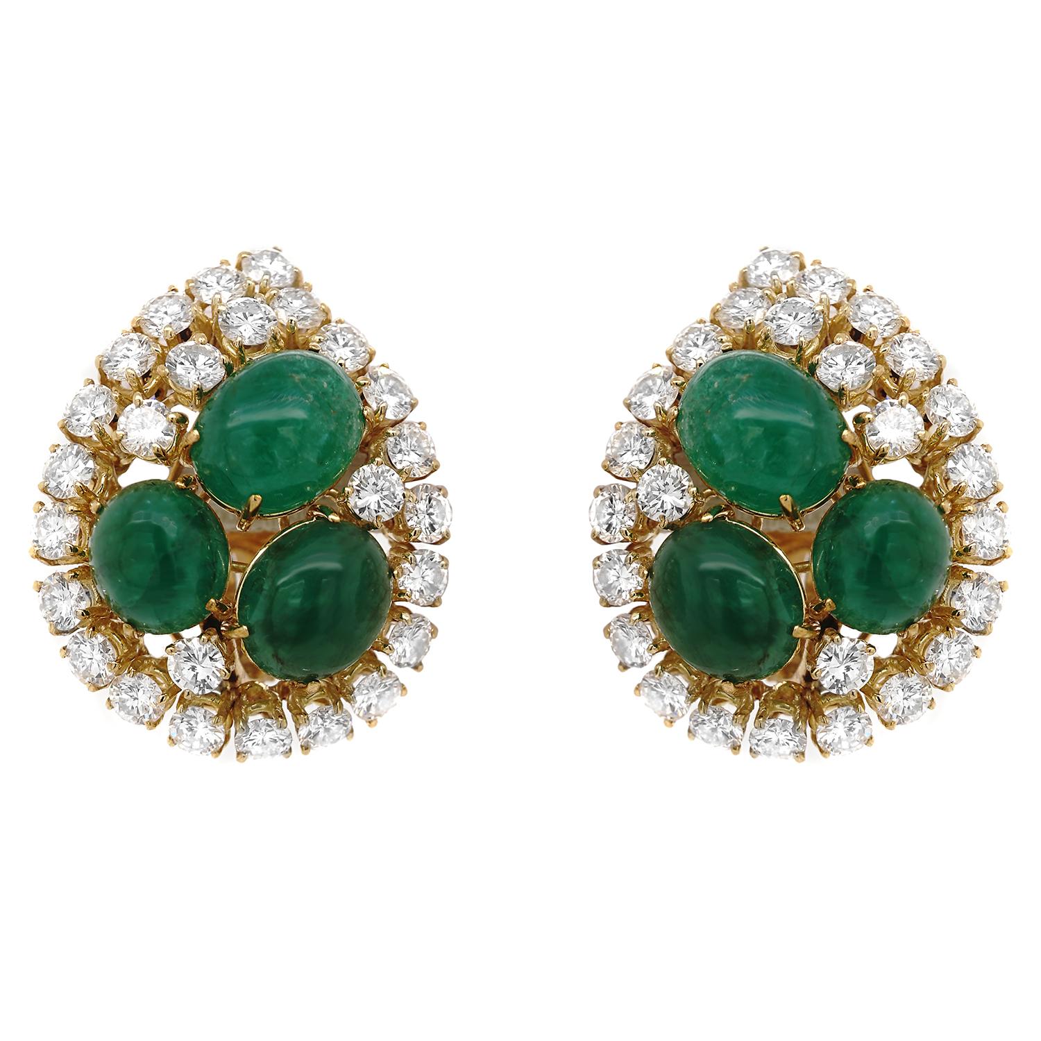 Emerald and Diamond Ear Clips