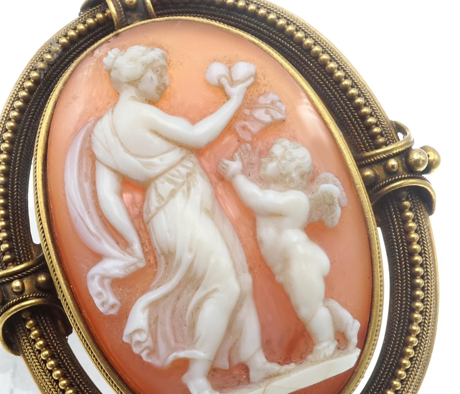 Shell Cameo and Gold Brooch For Sale 1