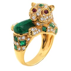Panther Diamond Emerald and 18 Karat Gold Ring