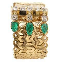 Französisches Armband aus 18 Karat Gold mit Smaragd und Diamant