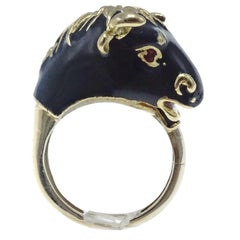 Frascarolo Yellow Gold and Black Enamel Ring