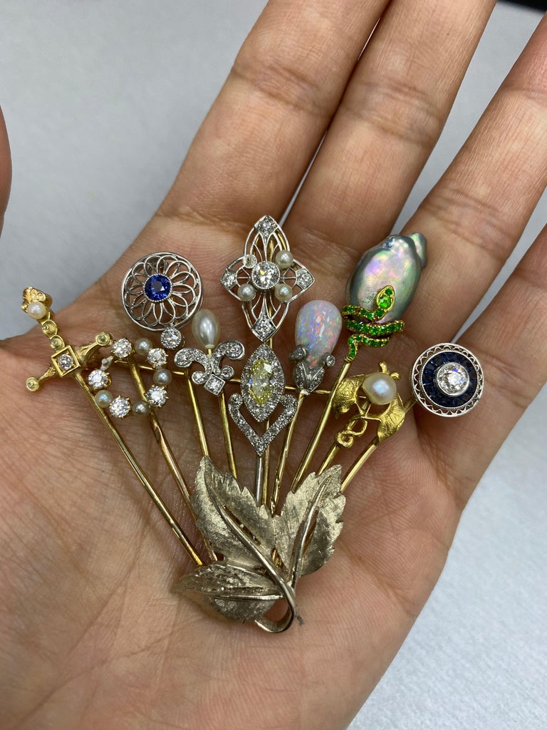 Gold, Platinum, Colored Diamond and Gem-Set Stick-Pin Brooch at 1stDibs ...