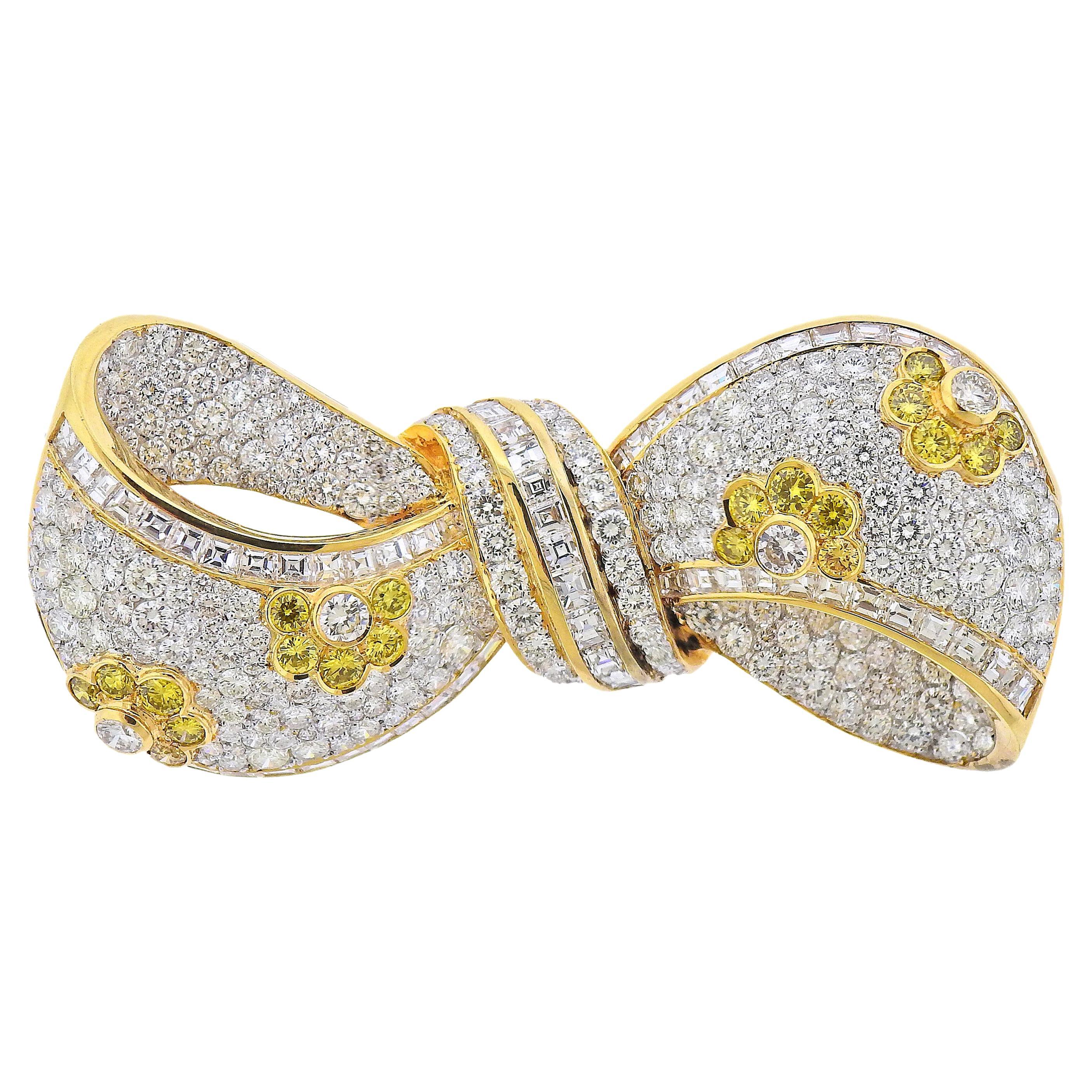 White & Fancy Color Diamonds Bow Brooch For Sale