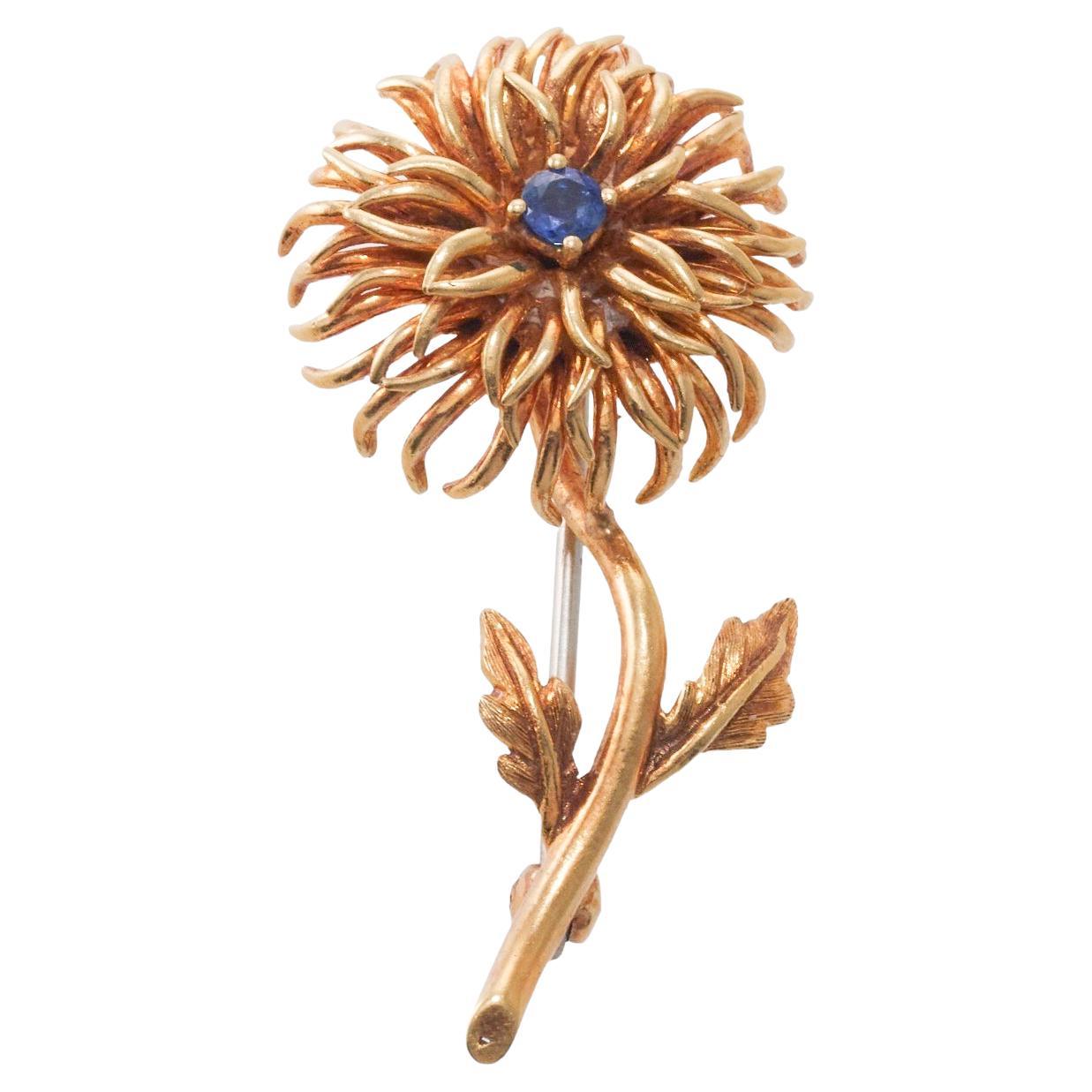 Tiffany & Co. Gold Sapphire Flower Pin Brooch For Sale