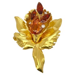 Spilla Cartier Citrino Diamante Oro Fiore Orchidea