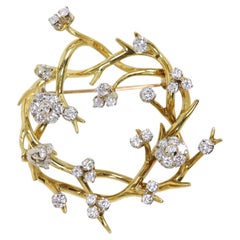 Tiffany & Co Italy Flowers and Thorns Diamonds 18k Gold Brooch Pin