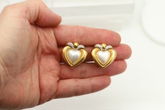 Piero Milano Vintage Gold Mabe Pearl Diamond Heart Earrings