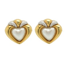 Piero Milano Vintage Gold Mabe Pearl Diamond Heart Earrings