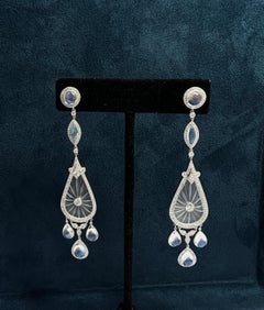 Fred Leighton Diamond Rock Crystal and Moonstone Chandelier Earrings