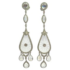 Vintage Fred Leighton Diamond Rock Crystal and Moonstone Chandelier Earrings