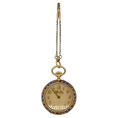 Tiffany & Co Angle Baby 18k Gold Enamel Pocket Watch with Seed Pearls Chain