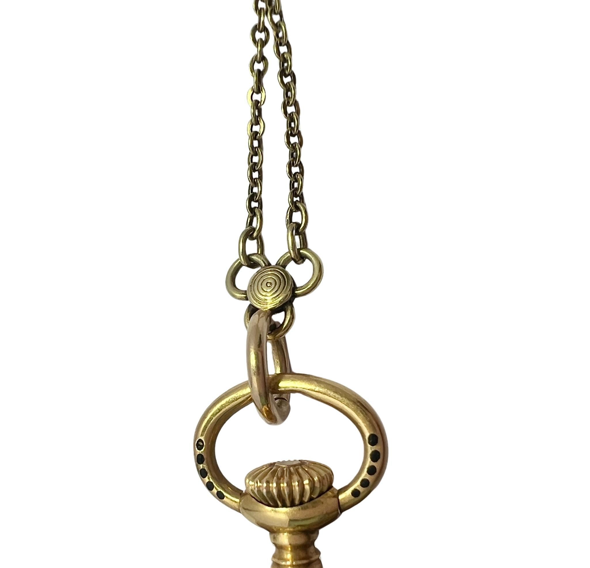 Tiffany & Co Angle Baby 18k Gold Enamel Pocket Watch with Seed Pearls Chain For Sale 2